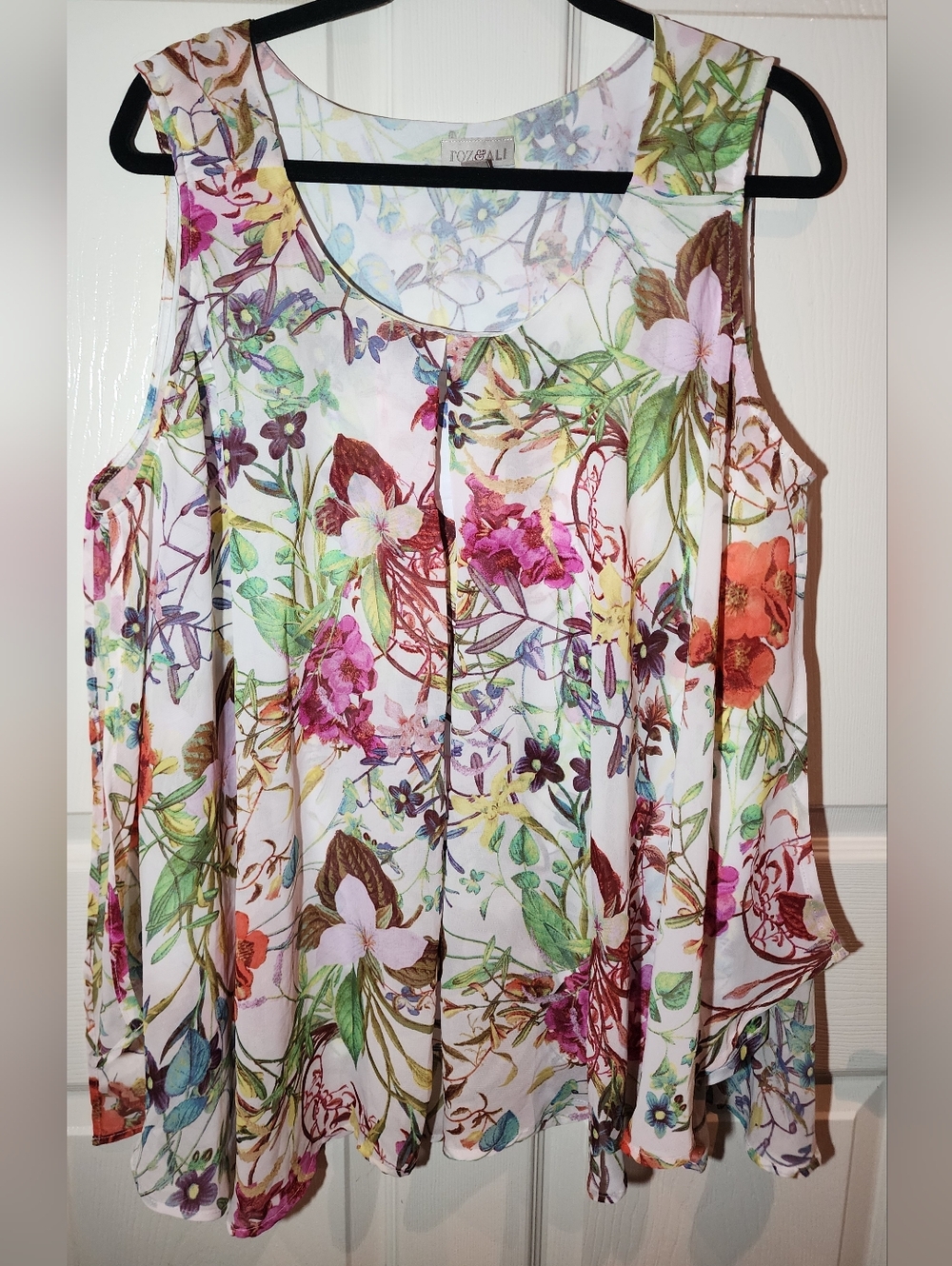Roz & Ali White Floral Tank Top with Pink, Green & Orange Accents